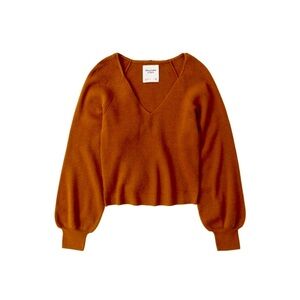 Abercrombie & Fitch Puff Sleeve V-Neck Ribbed Sweater